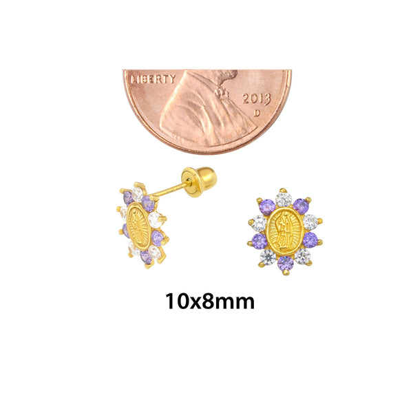 Sterling Silver Guadalupe Stud Earrings Purple Cubic Zirconia Gold Plated 10mm - Jewelryland.com