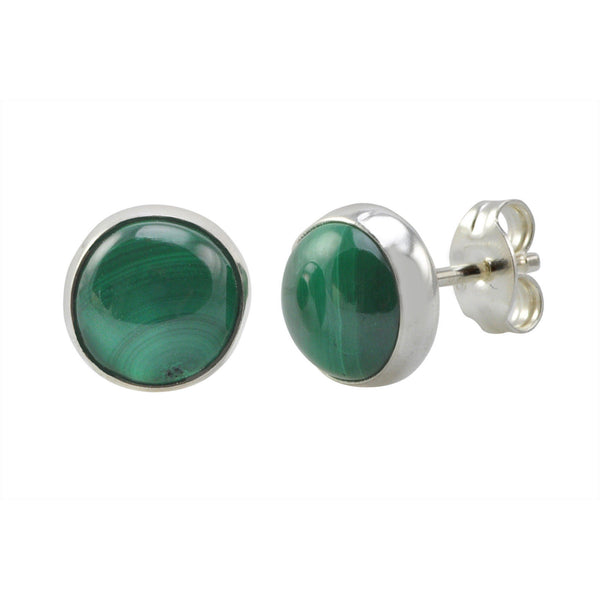 925 Sterling Silver Malachite Gemstone Stud Earrings 9mm Round - Jewelryland.com