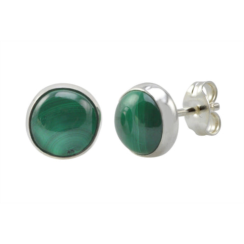925 Sterling Silver Malachite Gemstone Stud Earrings 9mm Round - Jewelryland.com
