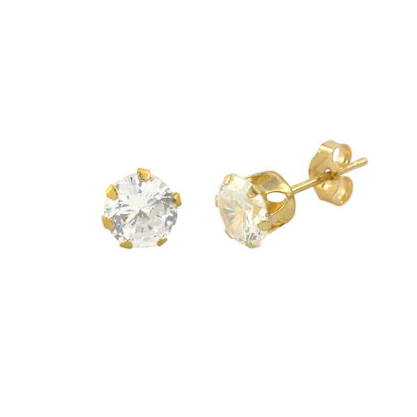 14k Yellow Gold 6 Prong Round Cubic Zirconia CZ Stud Earrings - Jewelryland.com