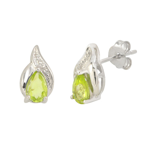 Diamond & Peridot Earrings (.01 cttw, I-J, I2) 925 Sterling Silver Oval Swirl - Jewelryland.com