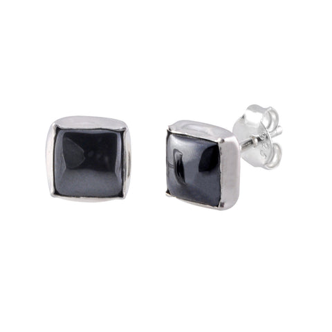 Sterling Silver 7mm Square Hematite Stud Earrings - Jewelryland.com