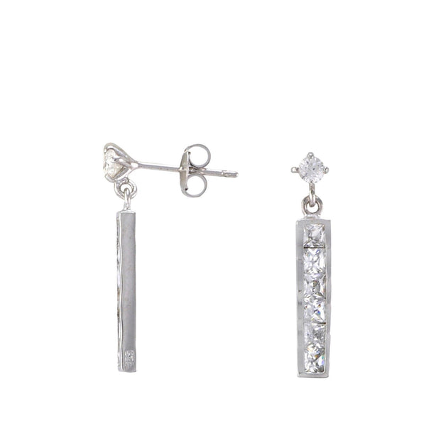 Sterling Silver Dangle Earrings Elegant Straight Bar White CZ Cubic Zirconia - Jewelryland.com
