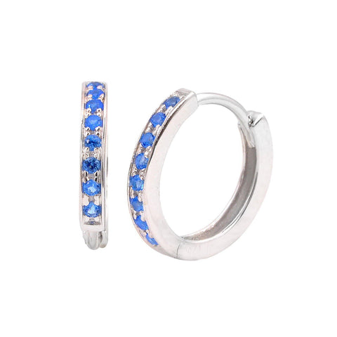 Sterling Silver Kid's Small Hoop Earrings 1 Row Blue Cubic Zirconia 12mm x 2mm - Jewelryland.com