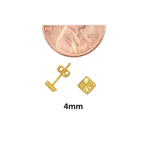 10k Yellow Gold Square Stud Earrings with Laser Cut Design 4mm - Jewelryland.com