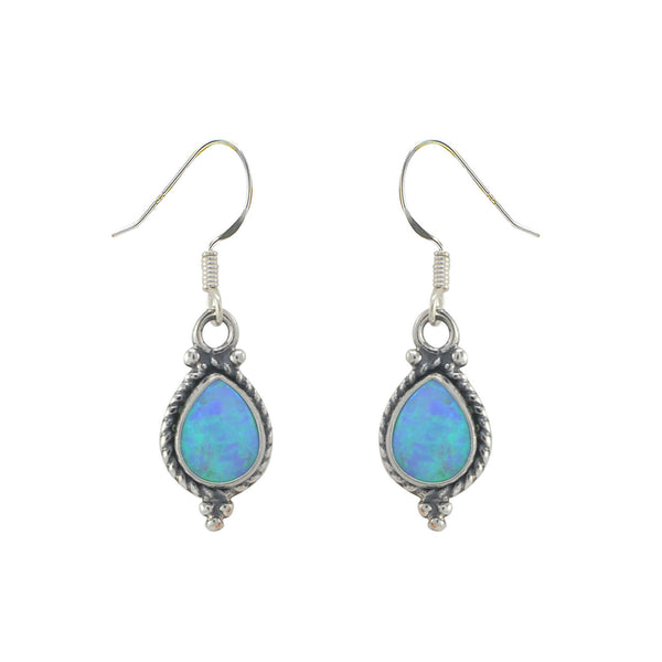 Opal Gemstone Dangle Earrings Grey Green Sterling Silver Teardrop 32mm x 10mm - Jewelryland.com