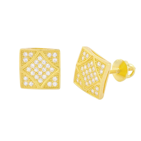 Screwback Earrings Sterling Silver Yellow Gold Plated 9mm Square diam shape - Jewelryland.com