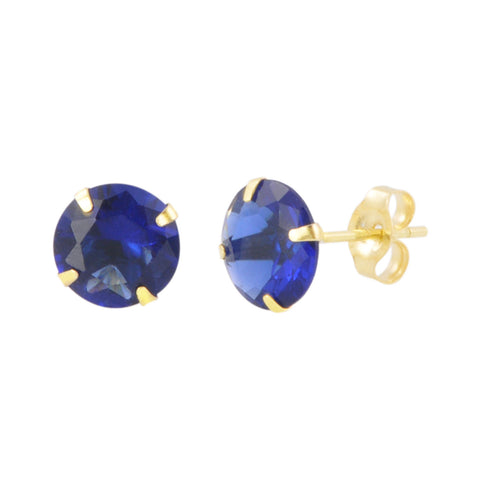 14k Yellow Gold Blue Sapphire Cubic Zirconia Stud Earrings Round Birthstone CZ - Jewelryland.com