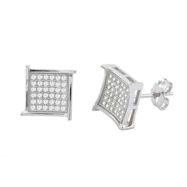 Sterling Silver Stud Earrings Kite Shape Micropave Clear CZ Overhang Design 11mm - Jewelryland.com