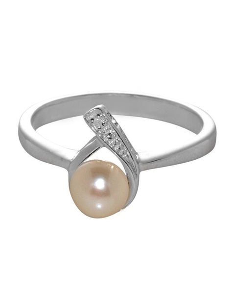Sterling Silver 6mm Freshwater Pearl .01ct Genuine Diamond Ring - Jewelryland.com