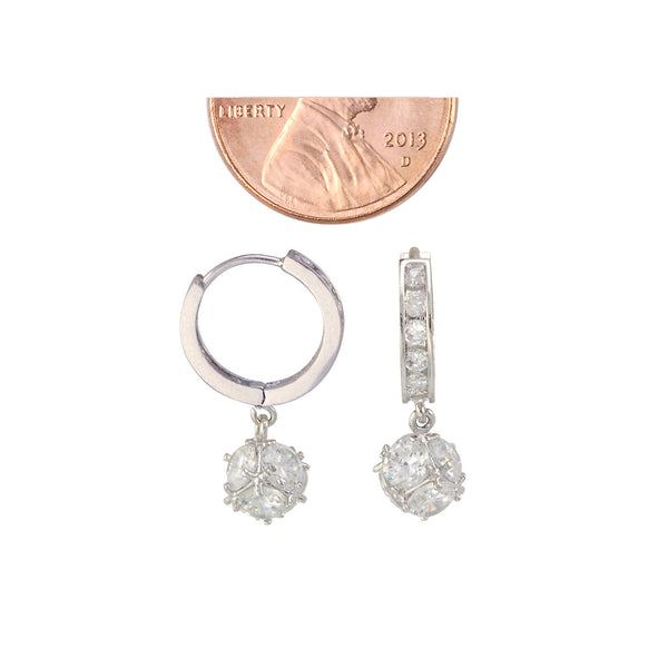 Sterling Silver Huggie Earrings with Sparkle Dangle CZ Cubic Zirconia 13mm x 3mm - Jewelryland.com
