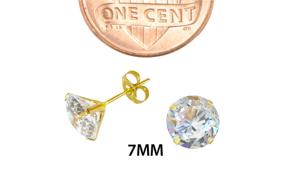 14k Yellow Gold Round CZ Cubic Zirconia Stud Earrings - Jewelryland.com