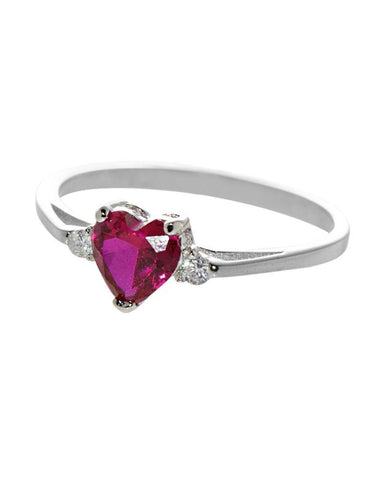 Heart Ring .925 Sterling Silver Cubic Zirconia Red Womens Costume Jewelry - Jewelryland.com