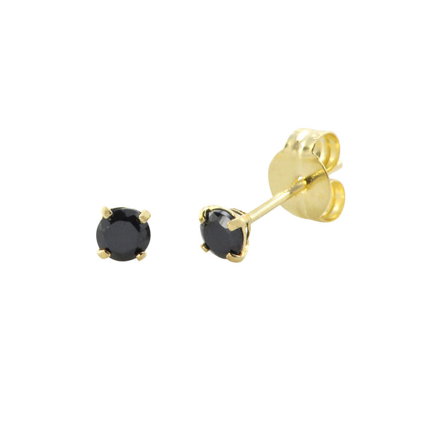 10k Yellow Gold Round Black CZ Stud Earrings Cubic Zirconia Basket Setting - Jewelryland.com