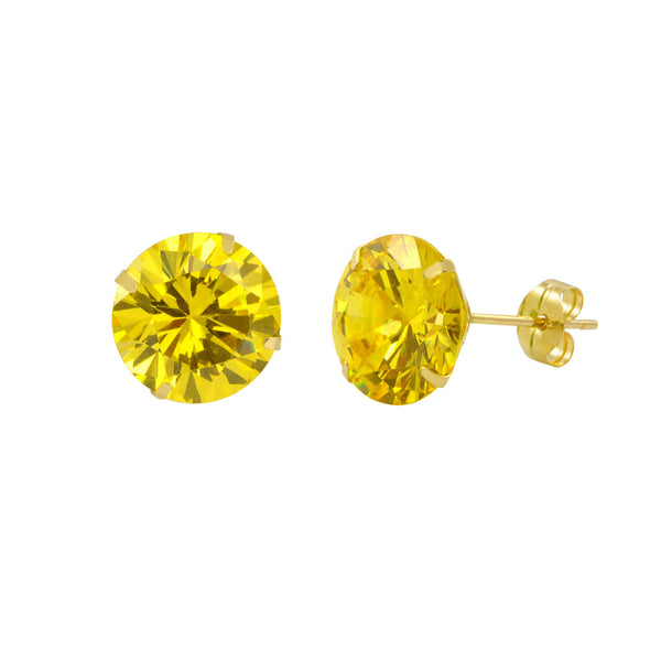 14k Yellow Gold Citrine Yellow Cubic Zirconia Stud Earrings Round Birthstone CZ - Jewelryland.com