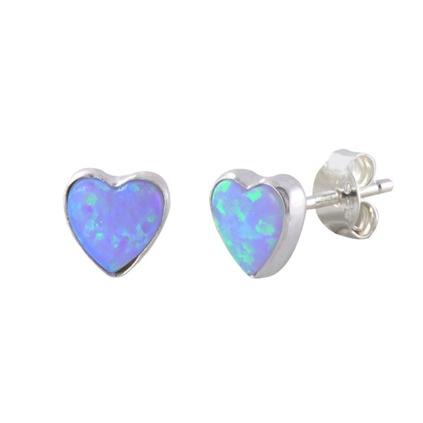 Opal Heart-Shaped Stud Earrings Green Grey 925 Sterling Silver 6mm - Jewelryland.com