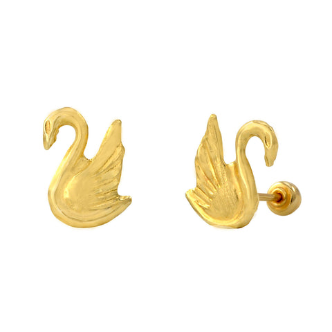 10k Gold Earrings Swan Studs with Screw Backs - Jewelryland.com