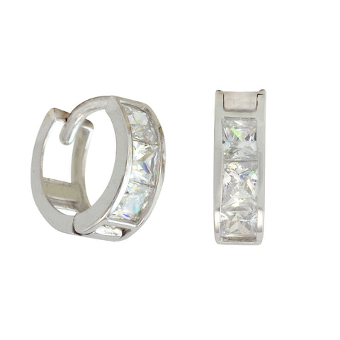 10k White Gold Tiny Huggie Hoop Earrings Square CZ Cubic Zirconia 9mm x 3mm - Jewelryland.com