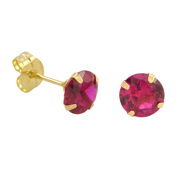 10k Yellow Gold Red Ruby CZ Stud Earrings Cubic Zirconia Round Prong Set - Jewelryland.com