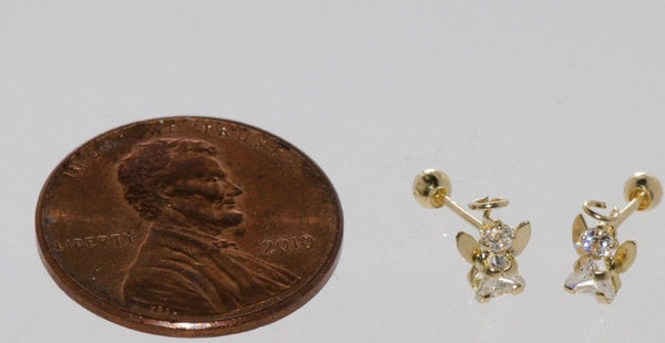 14k Yellow Gold Angel Stud Earrings Screwbacks - Clear Cubic Zirconia - Jewelryland.com