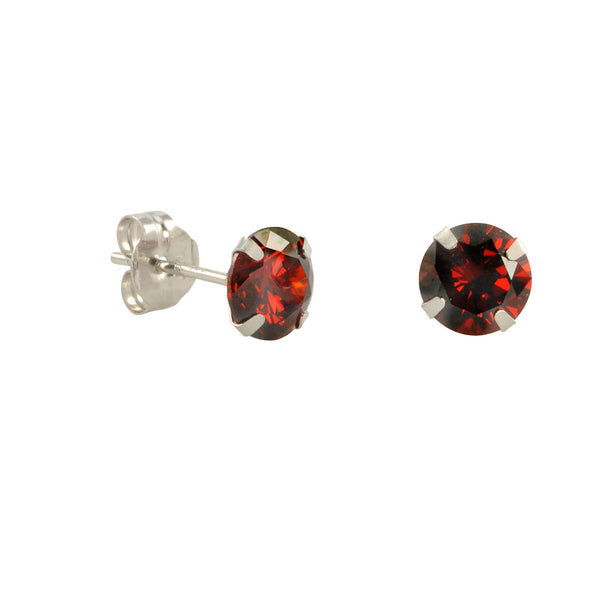 10k White Gold Red Garnet CZ Stud Earrings Cubic Zirconia Round Prong Set - Jewelryland.com