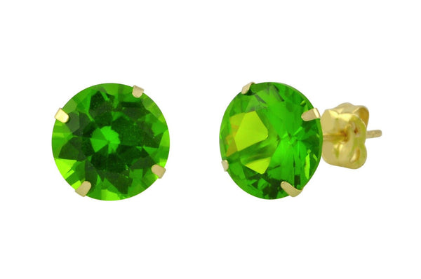 14k Yellow Gold Peridot Green Cubic Zirconia Stud Earrings Round Birthstone CZ - Jewelryland.com