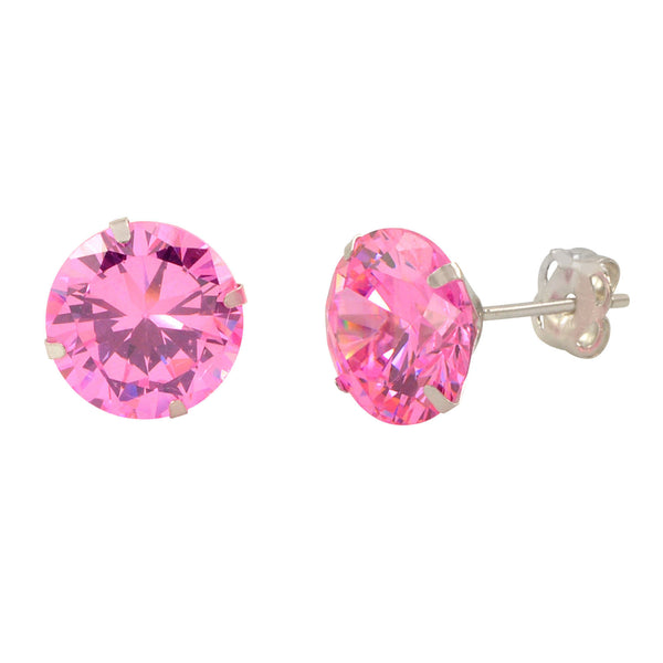 14k White Gold Pink CZ Earrings Round Cubic Zirconia October Birthstone Studs - Jewelryland.com