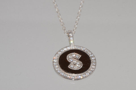 Sterling Silver Letter S Initial Necklace Micropave CZ Cubic Zirconia - Jewelryland.com