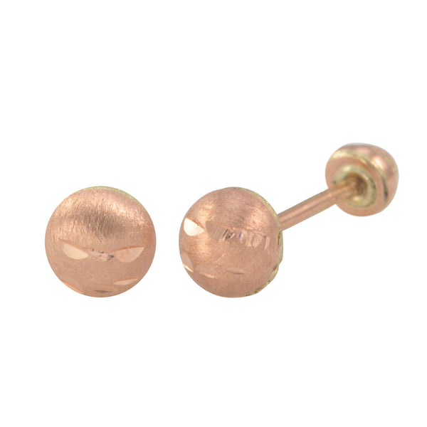 10k Rose Gold Half Ball Screwback Stud Earrings Matte Finish Laser Cut 4mm-7mm - Jewelryland.com