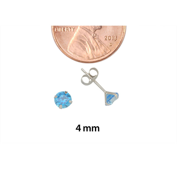 10k White Gold Blue Topaz CZ Stud Earrings Cubic Zirconia Round Prong Set - Jewelryland.com