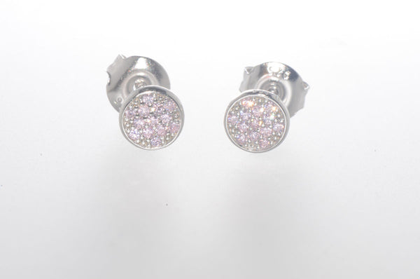 Sterling Silver Pink CZ Stud Earrings Pave Cubic Zirconia 6mm Circle - Jewelryland.com