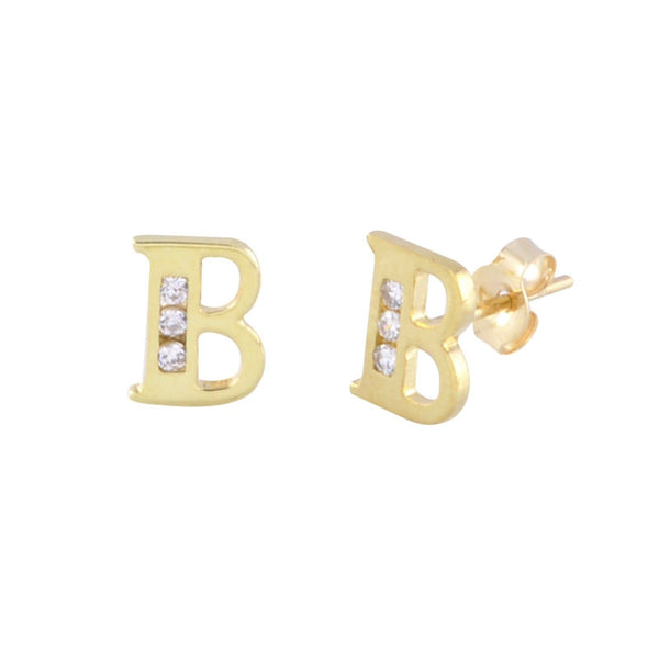 10k Yellow Gold Initial Letter B Stud Earrings Cubic Zirconia 7mm - Jewelryland.com