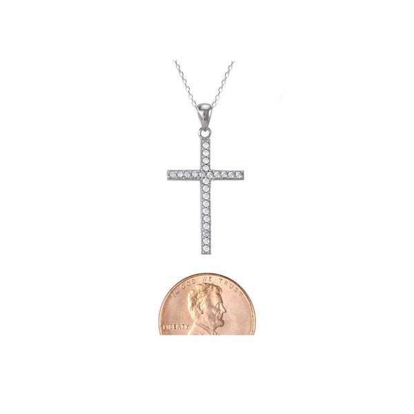 Sterling Silver Cross Pendant Necklace White Micropave CZ Cubic Zirconia Stones - Jewelryland.com