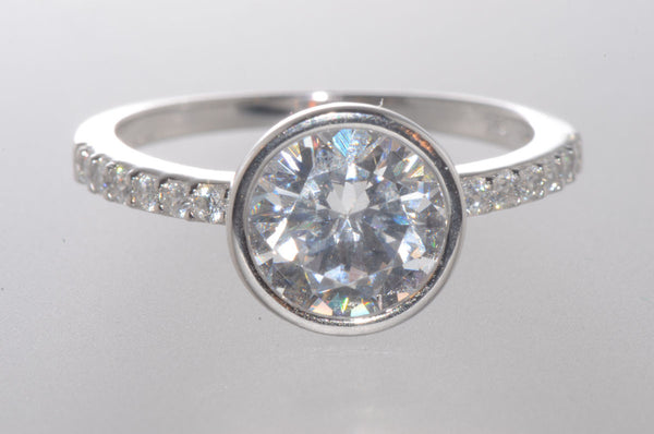 Sterling Silver 2.0ct Cubic Zirconia Ring 8mm Round Bezel Set Center Stone - Jewelryland.com
