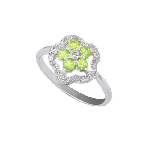Sterling Silver .05ct Genuine Diamond Ring Flower with Peridot - Jewelryland.com