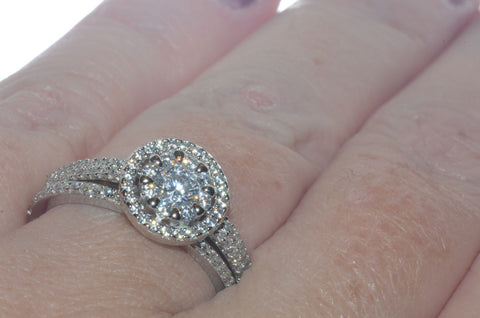 Sterling Silver Wedding Ring Set Micropave Cubic Zirconia Stones - Jewelryland.com