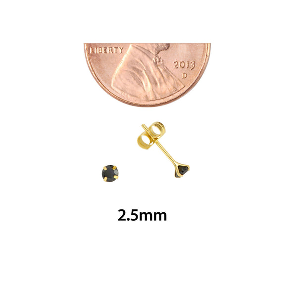 10k Yellow Gold Black CZ Stud Earrings Cubic Zirconia Round Prong Set - Jewelryland.com