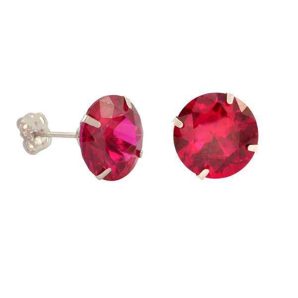 10k White Gold Red Ruby CZ Stud Earrings Cubic Zirconia Round Prong Set - Jewelryland.com