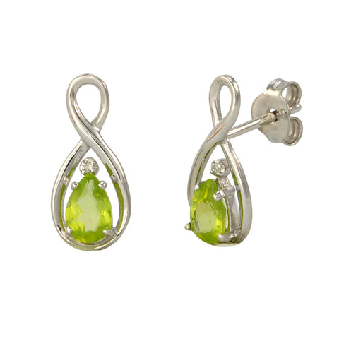 Diamond & Peridot Earrings (.01 cttw, I-J, I2) 925 Sterling Silver Figure Eight - Jewelryland.com