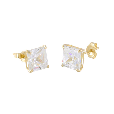14k Yellow Gold Square CZ Cubic Zirconia Stud Earrings - Basket Setting - Jewelryland.com