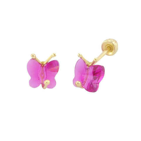 14k Gold Butterfly Earrings with Screw Backs - Magenta or Light Green - Jewelryland.com