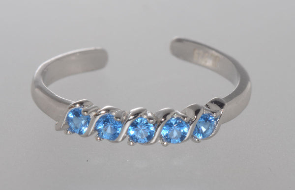 925 Sterling Silver Adjustable Toe Ring Single Row Blue CZ Stones - Jewelryland.com