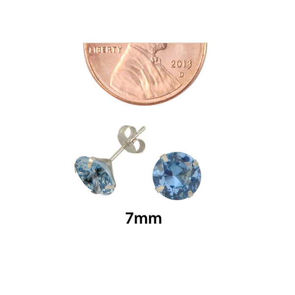 10k White Gold Blue Aqua CZ Stud Earrings Cubic Zirconia Round Prong Set - Jewelryland.com