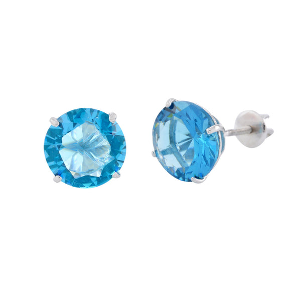 925 Sterling Silver Solitaire CZ Screw Back Stud Earrings Round Blue Topaz - Jewelryland.com
