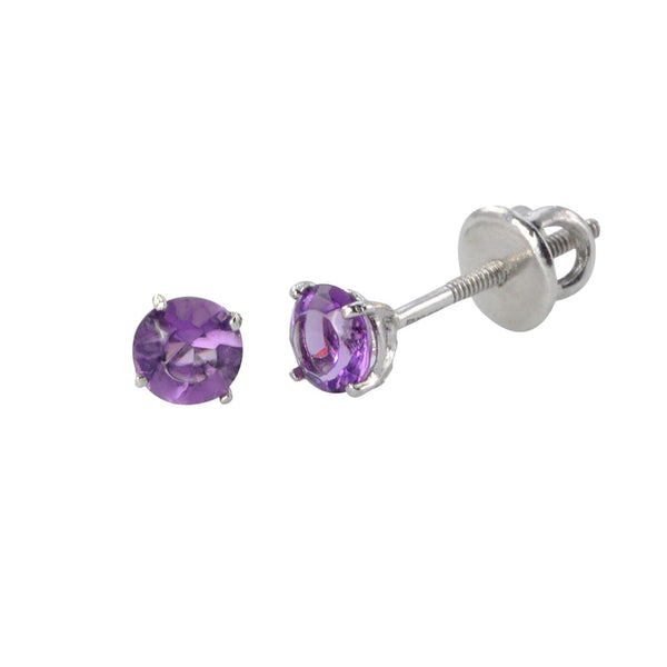 Sterling Silver Stud Earrings Amethyst CZ Cubic Zirconia Screwbacks - Jewelryland.com