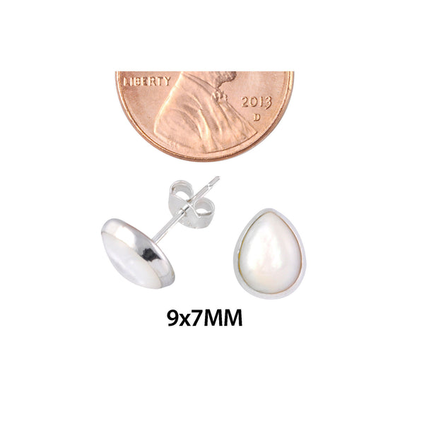 Sterling Silver Mother of Pearl Gemstone Earrings Pear Shaped 9mm x 7mm - Jewelryland.com