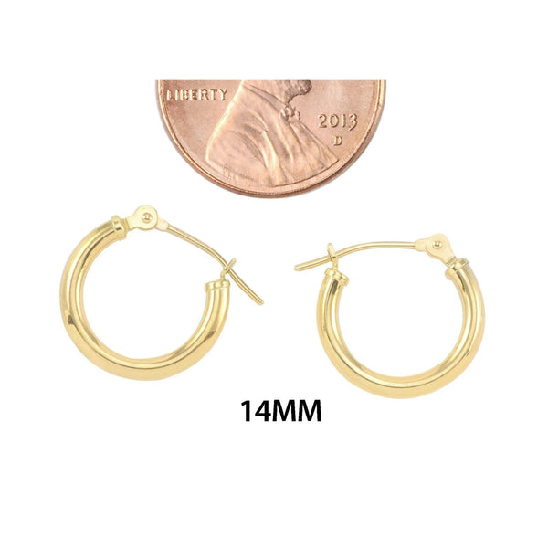 14k Yellow Gold Hoop Earrings 14mm Small Latch Post Hoops - High Polish - Jewelryland.com