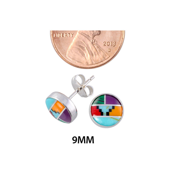 Sterling SIlver Gemstone Stud Earrings Turquoise Carnelian Malachite 9mm Round - Jewelryland.com