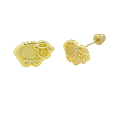 10k Yellow Gold Mini Sheep Stud Earrings Screwbacks Laser Cut Design - Jewelryland.com