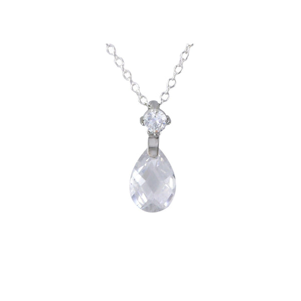 Sterling Silver Teardrop Necklace Briolette Faceted Clear CZ Cubic Zirconia - Jewelryland.com